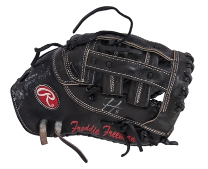 2014 Freddie Freeman Game Used, Photo Matched, & Signed/Inscribed Rawlings PROMT23KB Model First Basemans Glove - Matched to Games on 8/23 & 8/27 (Henderson LOA, Elite Sports & Beckett)